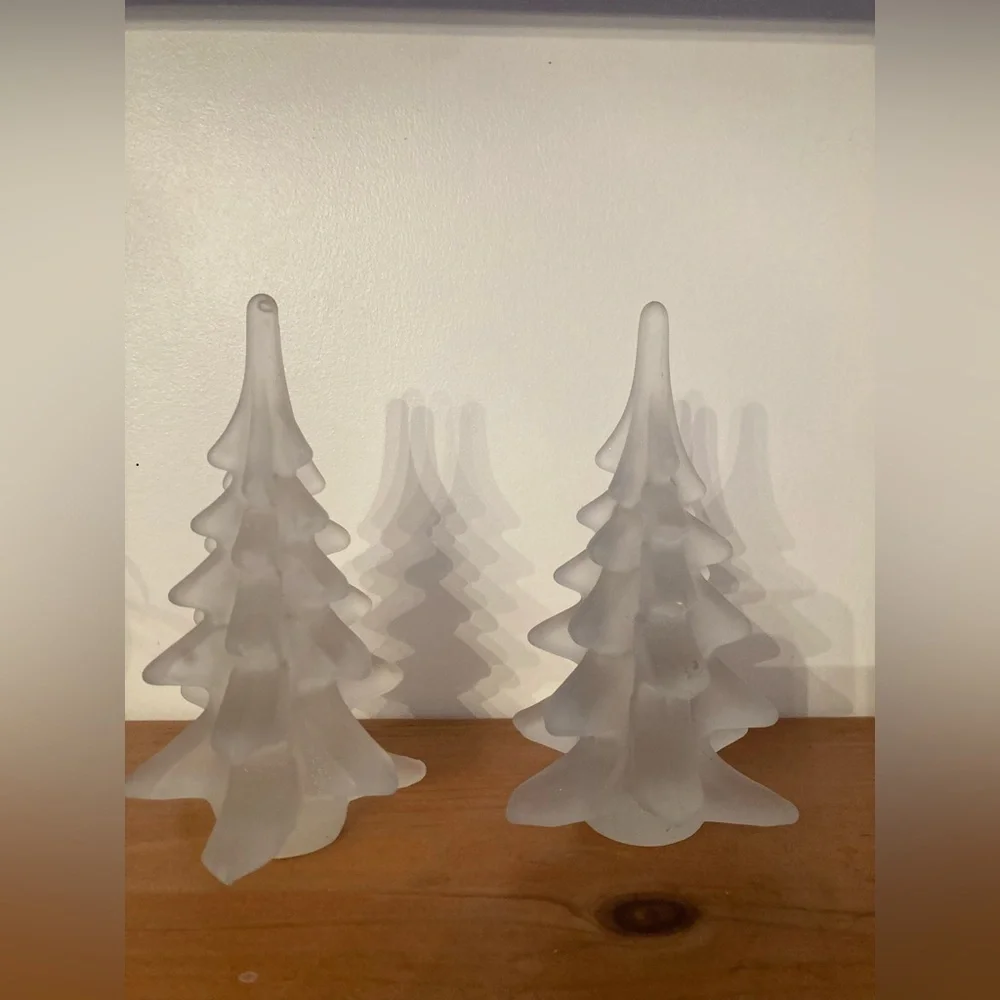 Pair Of Vintage Art Glass Christmas Trees - Frosted Satin 6.5in